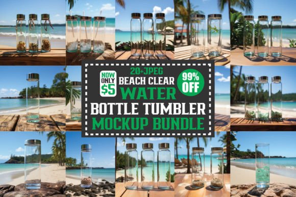 Beach Clear Water Bottle Mockups Bundle: Graphics Review