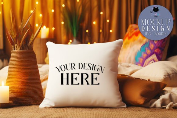 Boho Mockup Design: White Pillow Graphics