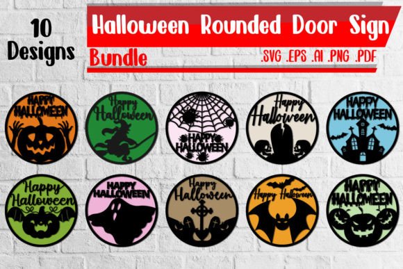 Halloween Rounded Door Sign Bundle: SVG Graphics for Crafts