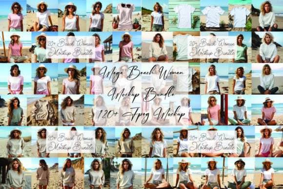 Mega Beach Woman Mockup Bundle: Graphics & Product Mockups