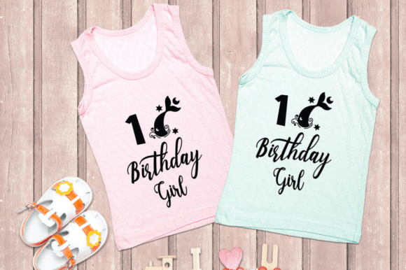 Mermaid 1st Birthday Girl: Graphics for Crafts
